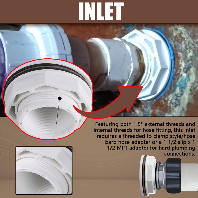 TonGass (1-Pack) 1 1/2"" Above Ground Pool Inlet Return Fitting with Locknut Gasket Famale Inlet Pipe (FIP) Thread Exact Replacement for Hayward SP1023 Swimming Pool Replacement Inlet Return Fitting - Image 3